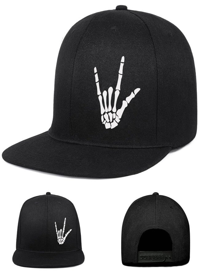 viofre Skull Finger Hat Flat Bill Hats for Men Skeleton Snapback Hats for Mens Fitted Hat Black Baseball Cap Men Cool Hip Hop for Mens Adjust Snap Back Trucker Caps Gifts Skateboard Halloween Accessories - Image 1